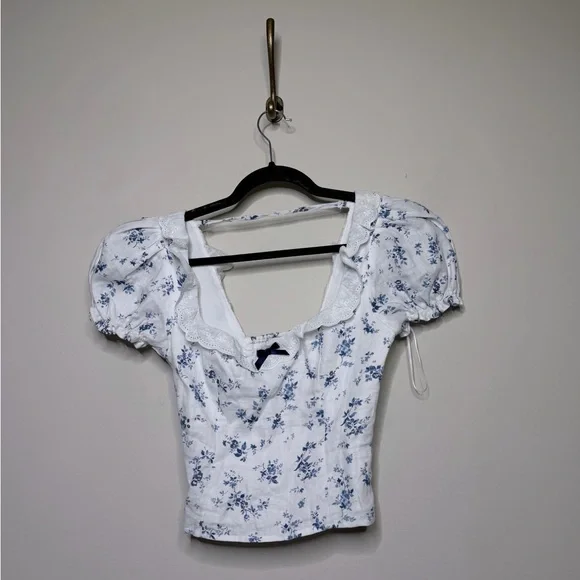 Reformation Alice Puff Sleeve Linen Top in Orlaya - Picture 4 of 6